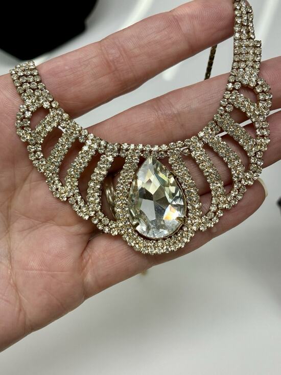 Charming Charlie Jewelry - Charming Charlie Rhinestone Pendant Bib Choker Chain Necklace Gold Tone